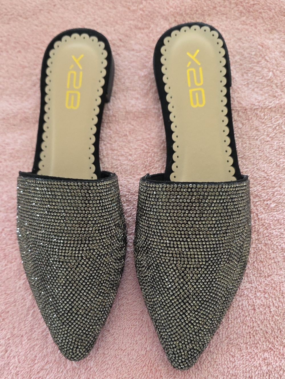 X2B Women's Copper/silver-Embellished Pointed Toe Slip-On Mules.
